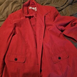 Alfred Dunner Women's Red Black Stitch Button Front Lined Career Blazer Size 18